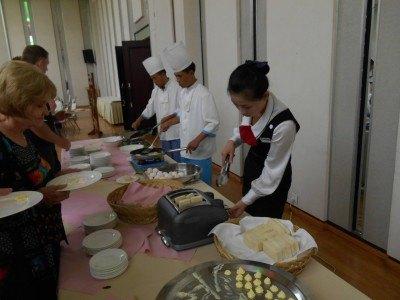 Staying at the 5 Star Yanggakdo Hotel in Pyongyang, North Korea Chefs in the morning at the Yanggakdo