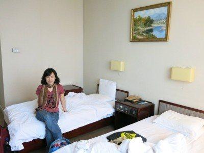 Staying at the 5 Star Yanggakdo Hotel in Pyongyang, North Korea We had two single beds rather than a double