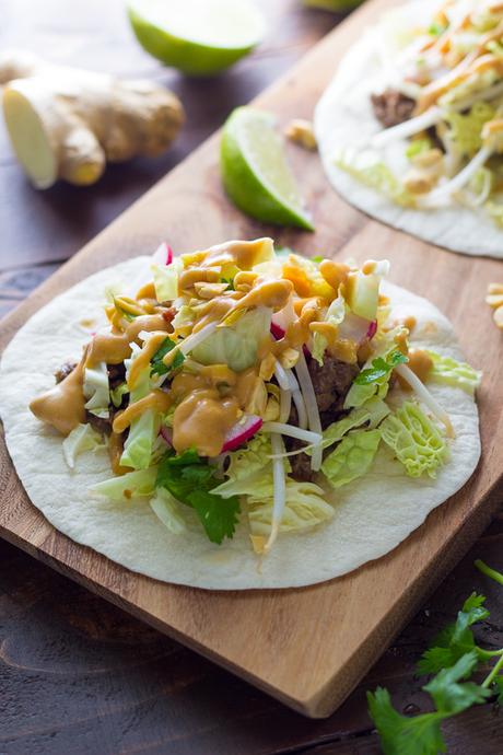 30-Minute Ginger Beef Tacos with Peanut Sauce 30-Minute Ginger Beef Tacos with Peanut Sauce | sweetpeasandsaffron.com @sweetpeasaffron