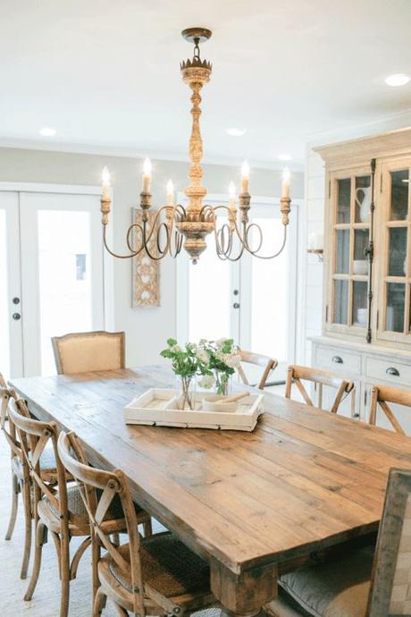 Adding some Old Charm In place of the original dark and dated kitchen, Chip and Jo designed a new dining room with two new sets of french doors. They also incorporated nice built ins that were painted _____ for extra storage and character. To update this new room, Joanna added fresh paint and new light fixtures that were made to look old. Her goal was to make space for the family to enjoy meals together and with friends.