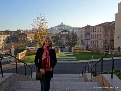 Marseille, France: European Capital of Culture Arrived in Marseille! Beautiful backdrop of Marseille's Eiffel Tower, Basilica Notre Dame de la Garde from the steps of the InterContinental Marseille Hôtel Dieu