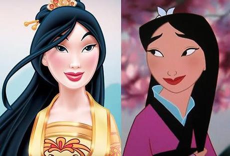 Image from  http://thelearnedfangirl.com/2013/02/why-the-disney-princess-redesign-of-mulan-is-problematic/