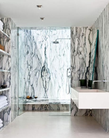 Gorgeous marble bathrooms Image via Laplace