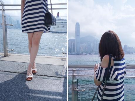 Daisybutter - Hong Kong Lifestyle and Fashion: how to style a striped dress, Topshop Fairy lace-up sandals, CHANEL Boy, Victoria Harbour HK outfit photos