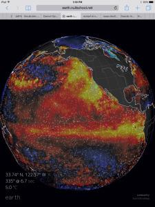 Fiction, Reality, & Responsibility: #EcoSciFi, #Climate-Change Very hot temperature anomalies throughout the Eastern Pacific running from Equator to Northern Hemisphere Pole were a major contributor to record-breaking global heat during June. Still warming waters in the Equatorial zone are likely to pump still more heat into an atmosphere overburdened with human greenhouse gas emissions through at least early 2016. Image source: Earth Nullschool