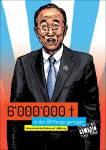 Picture of Ba Ki-Moon, UN Secretary General, by Don't Be Blind This Time, portraying the number of victims for whom UN experts indicate Rwanda could be responsible in front of a court.