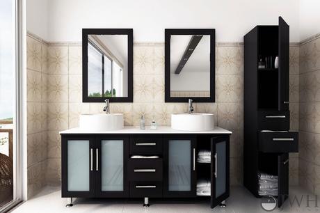 bathroom modern vanity many drawers cabinets storage organization tips lune double vessel sink espresso