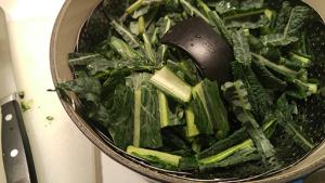 Kale in steamer -- steam for about 10-12 minutes depending on how chewy you like it.