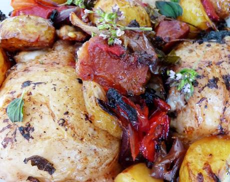 Chicken, potato and chorizo bake