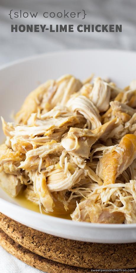 Slow Cooker Honey-Lime Chicken (3 ways) Slow Cooker Honey-Lime Chicken and three recipes to use it in! @sweetpeasaffron