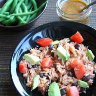 Rice, Black Bean and Avocado Bowl with Sweet Chili Mustard Dressing