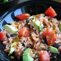 Rice, Black Bean and Avocado Bowl with Sweet Chili Mustard Dressing