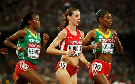 Molly Huddle realises that it is not 9999M race ~ Mo Farah wins !!!