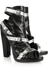 Metallic-buckled leather sandals