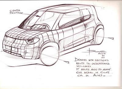 Drawing sections on our car sketch