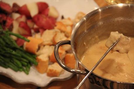 Cheese Fondue with a Valentine Cocktail
