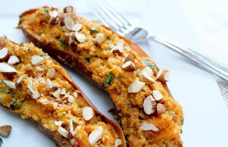 Food: Twice Baked Sweet Potato with Curry and Almonds.