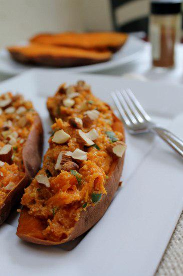 Food: Twice Baked Sweet Potato with Curry and Almonds.