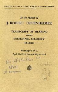 Pauling's copy of the Oppenheimer hearing transcript.