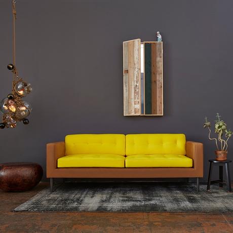 Contrasting yellow and camel sofa
