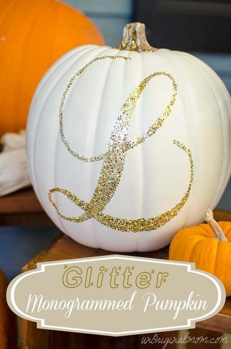 Some Fall DIY Favorites Glitter Monogrammed Pumpkin and a tutorial on using Silhouette double-sided adhesive | unOriginalMom.com: