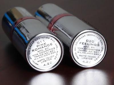 Colorbar Matte Touch Lipsticks in Pink Romance, Feelings Review Lip Swatches Prices Colorbar Matte Touch Lipsticks in Pink Romance, Feelings Review Lip Swatches Prices