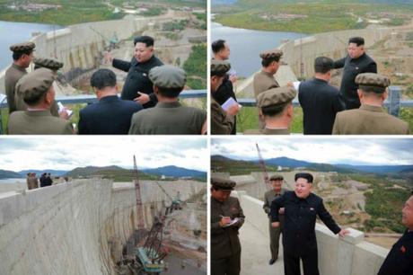 Kim Jong Un inspects a dam that is part of the Paektusan Youth Power Station (Photo: Rodong Sinmun). 