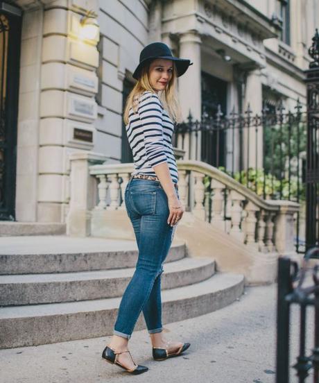 STYLE SWAP TUESDAYS - DOUBLE DRESSING .......DOUBLE LINK UP Shian Knuth wearing striped Gap tee, white manicure, and leopard print belt,.