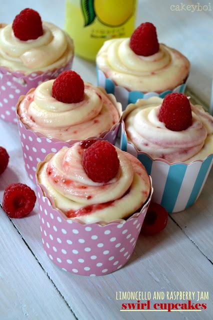 Limoncello and raspberry jam swirl cupcakes