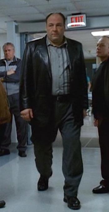 The Sopranos: Tony’s Black Leather Blazer The shirt doesn't have to be black, as Tony finds gray, blue, and purple varieties work as just as easily.