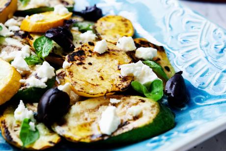 Grilled Sweet Potatoes, Zucchini and Yellow Squash with Olives and Feta Grilled Sweet Potatoes, Zucchini and Yellow Squash with Olives and Feta