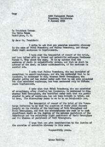 Pauling's letter to President Truman, January 1953.