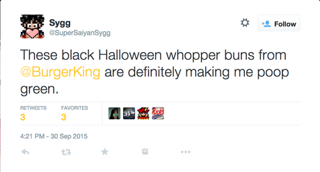 A guy who poops green because of a Burger King Halloween burger.