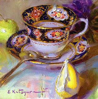 Elena Katsyura - fine china and flowers - and lemon