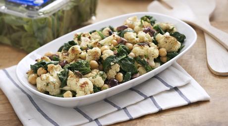 Roasted Cauliflower Salad with Spinach and Chickpeas