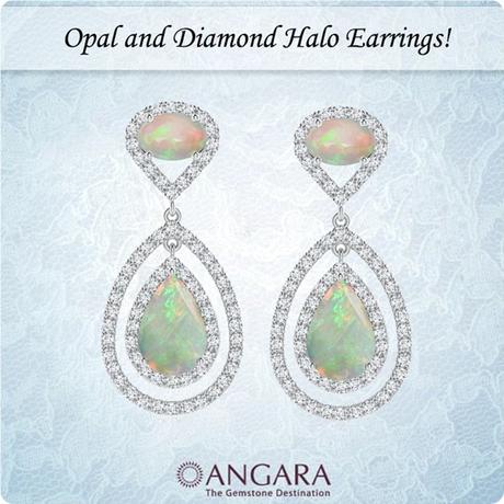 Pear-Oval-Cabochon-Opal-and-Diamond-Halo-Loop-Drop-Earrings Pear-Oval-Cabochon-Opal-and-Diamond-Halo-Loop-Drop-Earrings
