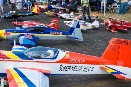 Model planes lined up for spectators to see.