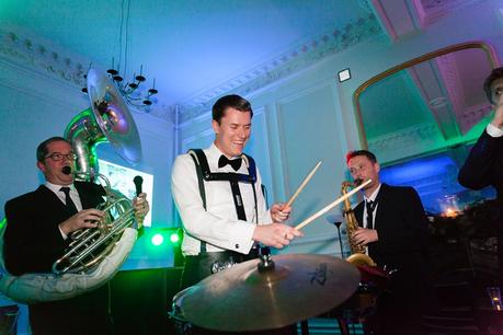 Leeds Club Wedding Photography New York Brass Band Party Groom Plays Drums