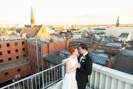 Leeds Club Wedding Photography Rooftop Portraits in Sunset