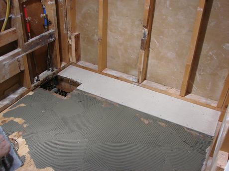 concrete cement underlayment subfloor material how to advice tips backerboard plywood bathroom drain remodel