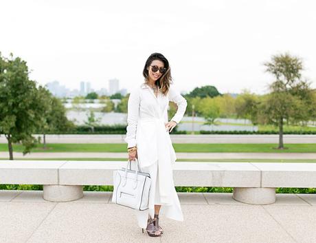 palmer harding tie front shirt, how to wear all white, barse jewelry prism necklace, dior extreme gladiator sandals, celine luggage tote