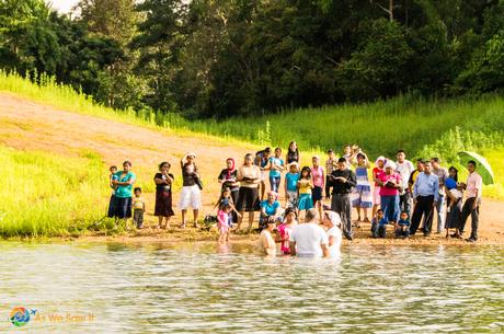 Baptizing believers in Lake Gatun
