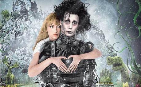 Wynona Ryder embracing Johnny Depp as Edward Scissorhands