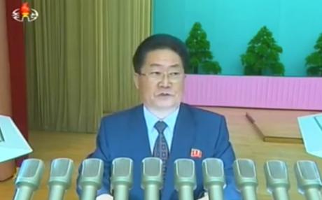 Rodong Sinmun Turns 70 Ri Yong Sik, editor-in-chief of Rodong Sinmun, delivers the anniversary report (Photo: KCTV).