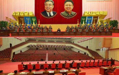 View of and from the platform at the 7th National Meeting of Military Education Officers (Photos: Rodong Sinmun).
