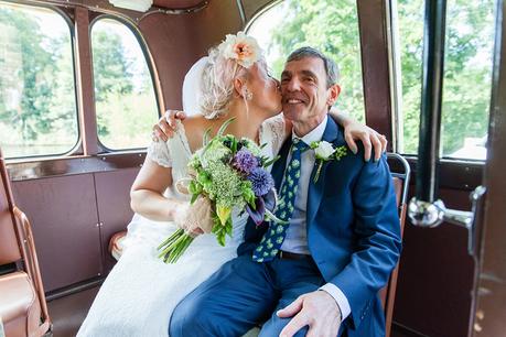 Wedding Photography York beautiful quirky bride with pink hair kisses father