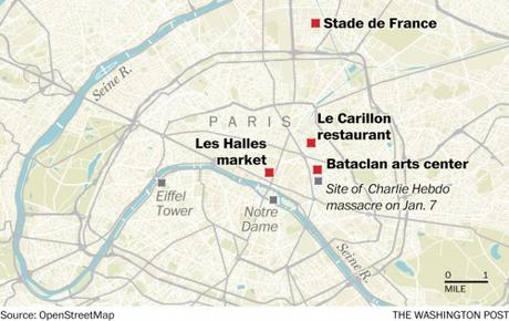 Latest Updates on the Paris Terror Attacks Excellent map of four of the shooting locations
