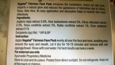 Vegetal Fairness Face Pack Review