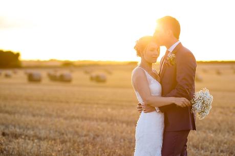 Bride & Groom portraits in barley field Barmbyfield Barn Wedding Photography sunset
