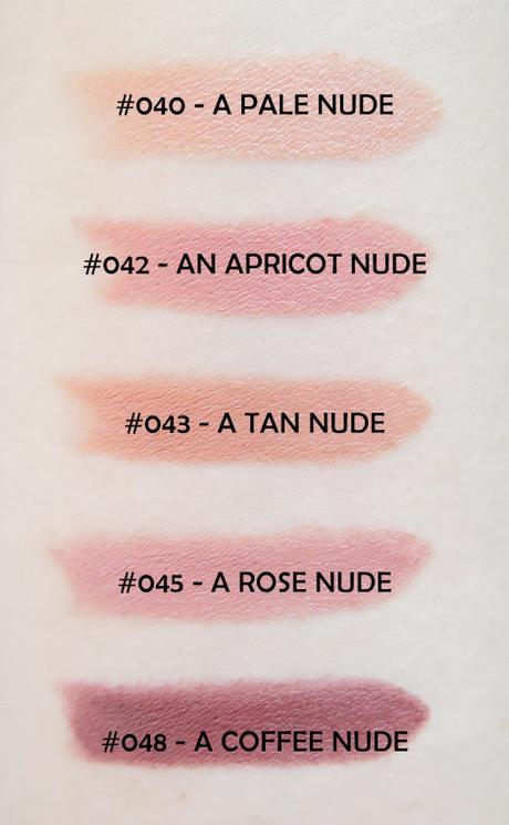 RIMMEL LONDON LASTING FINISH NUDE LIPSTICK COLLECTION BY KATE MOSS REVIEW SWATCHES 40, 42, 43, 45, 48
